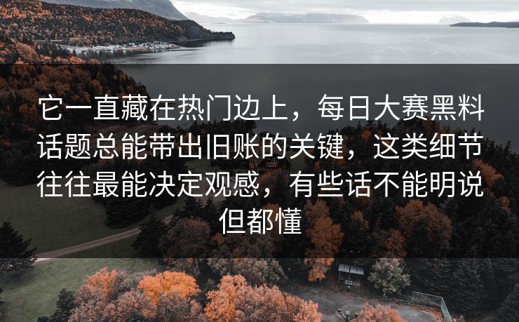 它一直藏在热门边上，每日大赛黑料话题总能带出旧账的关键，这类细节往往最能决定观感，有些话不能明说但都懂
